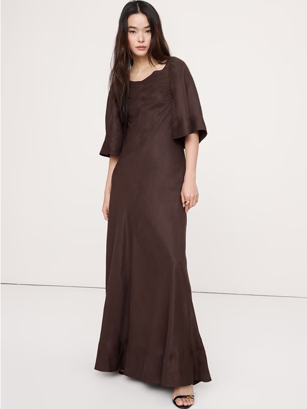 Banana Republic Viscose-Linen Flutter-Sleeve Maxi Dress 873148